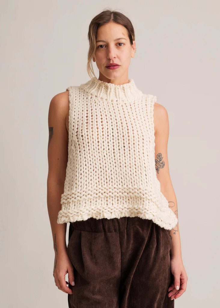 Christie Jumper Vest — cream chunky knit vest on model — MYFASHIONFRUIT