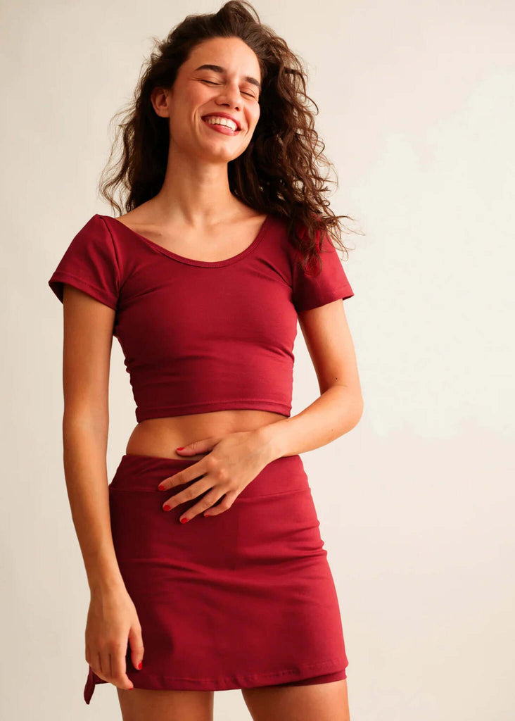 Madison Skirt — Red mini skirt with matching top on model — MYFASHIONFRUIT