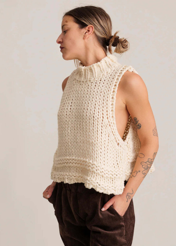 Christie Jumper Vest — cream chunky knit on model — MYFASHIONFRUIT