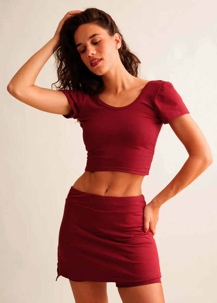 Madison Skirt — Maroon skirt on model — MYFASHIONFRUIT