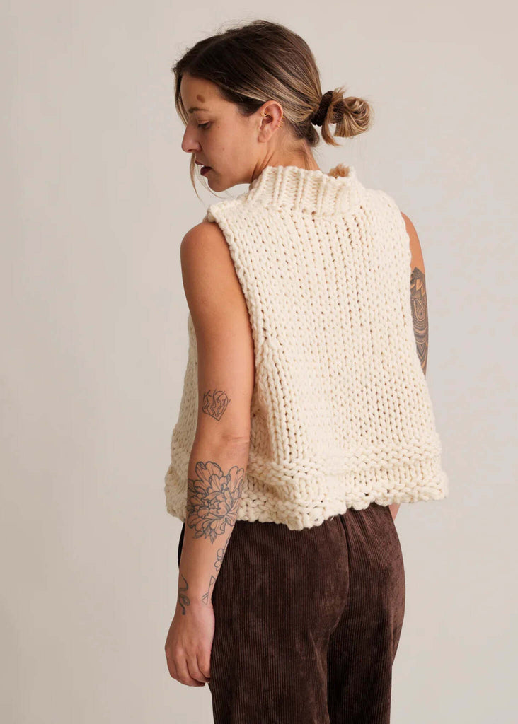 Christie Jumper Vest — On model, cream knit, high neck — MYFASHIONFRUIT