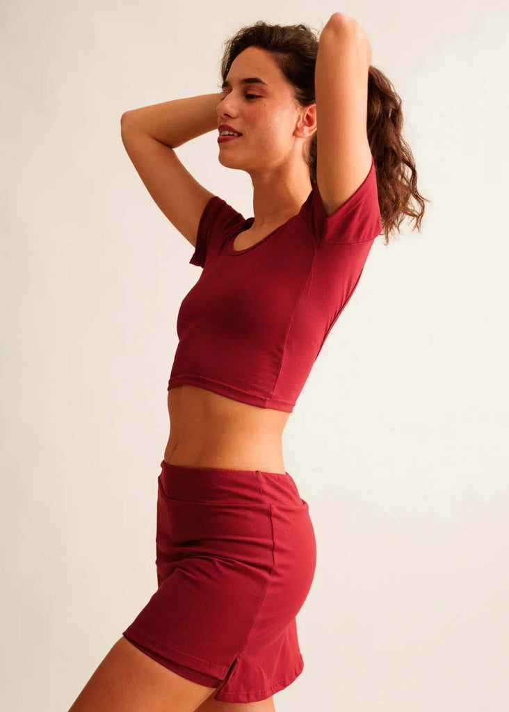 Madison Skirt — red skirt on model — MYFASHIONFRUIT