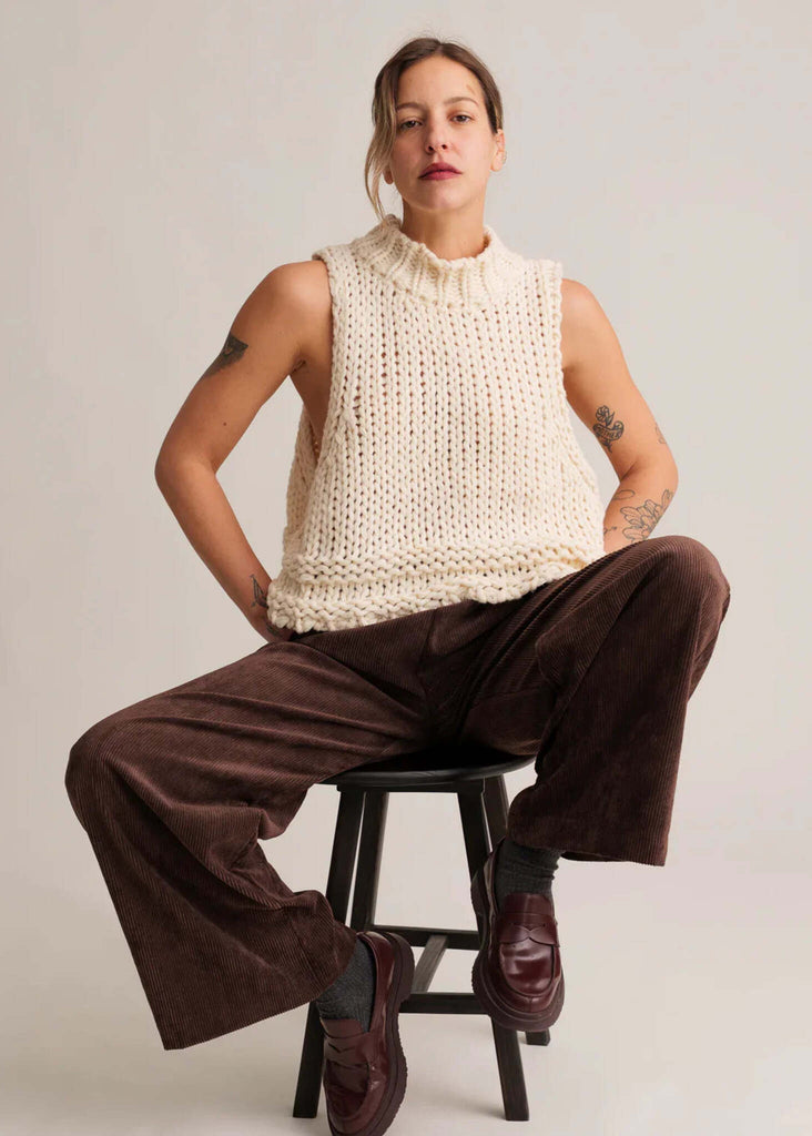Christie Jumper Vest — Cream knit vest on model — MYFASHIONFRUIT