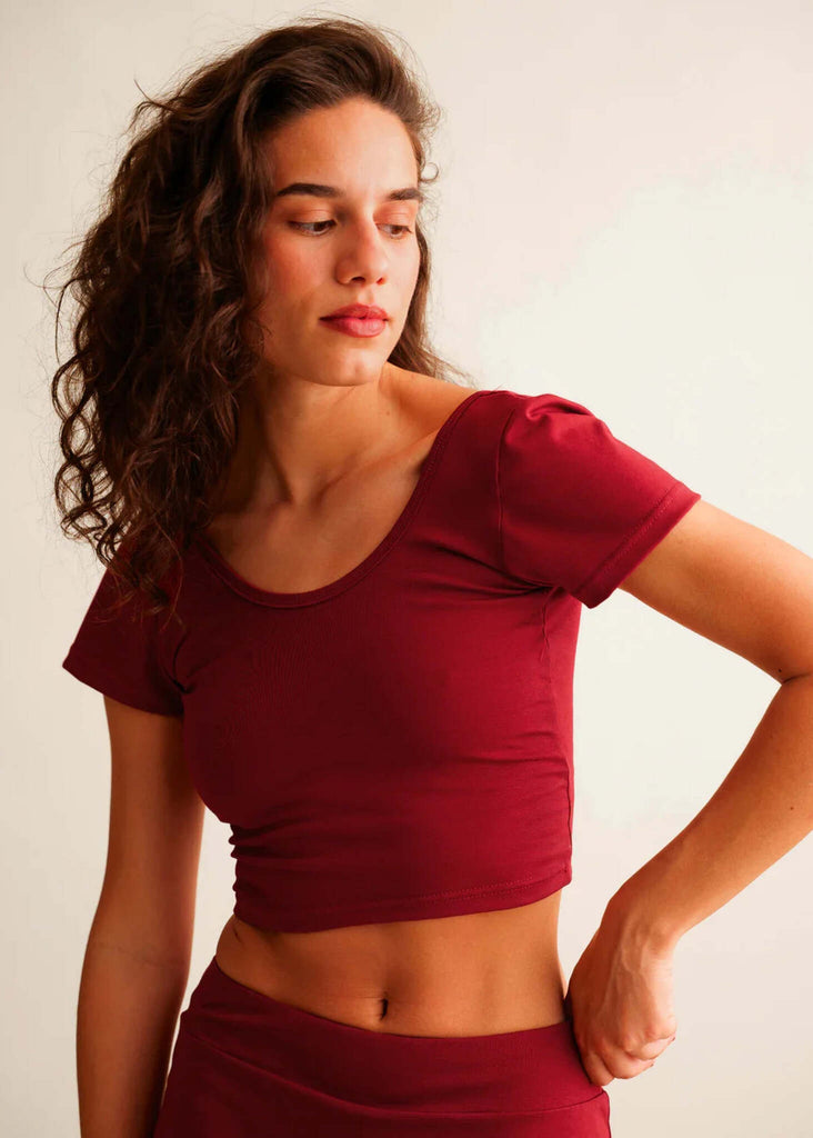 Ballerina Crop Top — Dark red on model — MYFASHIONFRUIT