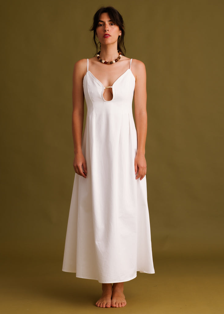 Erin Dress — White midi dress on model — MYFASHIONFRUIT