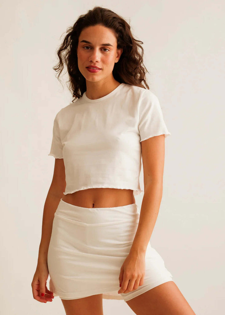 Madison Skirt — White, on model — MYFASHIONFRUIT
