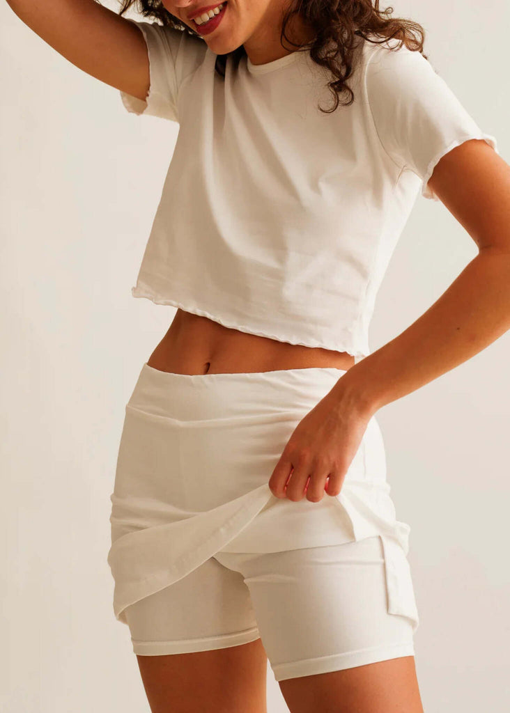 Madison Skirt — White skirt and shorts on model — MYFASHIONFRUIT