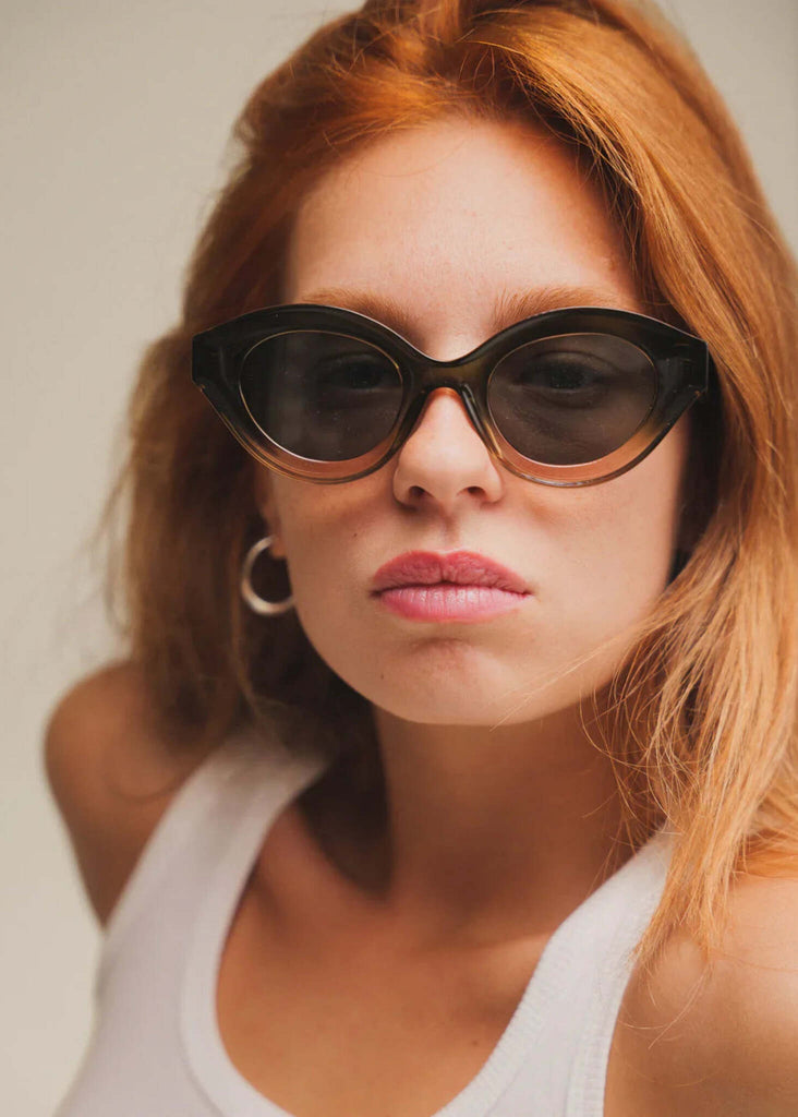 Komono GRACE Pacific Sunset Sunglasses — on model, brown frames — MYFASHIONFRUIT