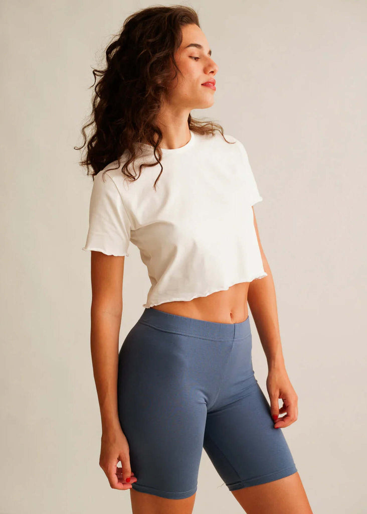Grace Bike Shorts — Blue shorts on model — MYFASHIONFRUIT