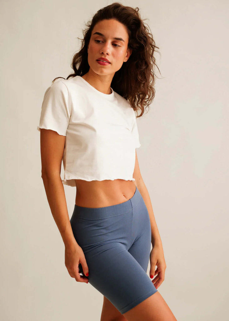 Grace Bike Shorts — Blue shorts on model — MYFASHIONFRUIT