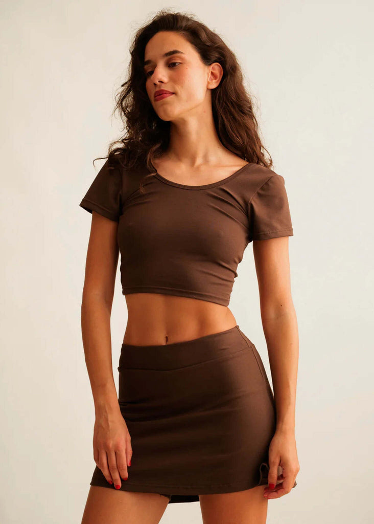 Madison Skirt — brown skirt on model — MYFASHIONFRUIT