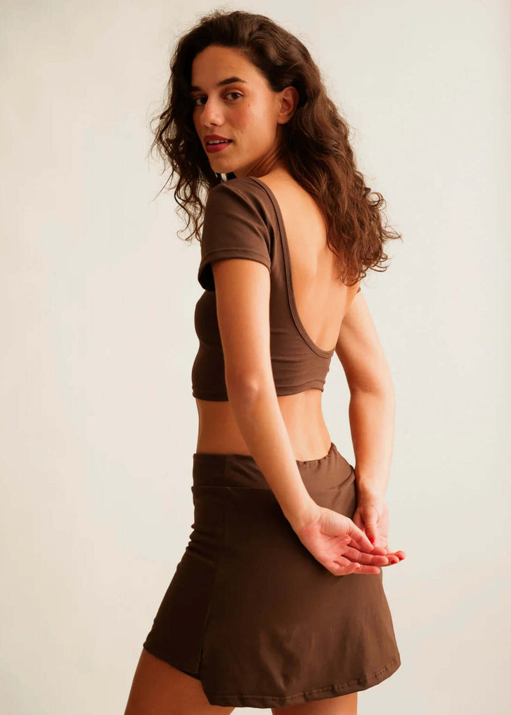 Madison Skirt — Brown skirt and top set on model — MYFASHIONFRUIT