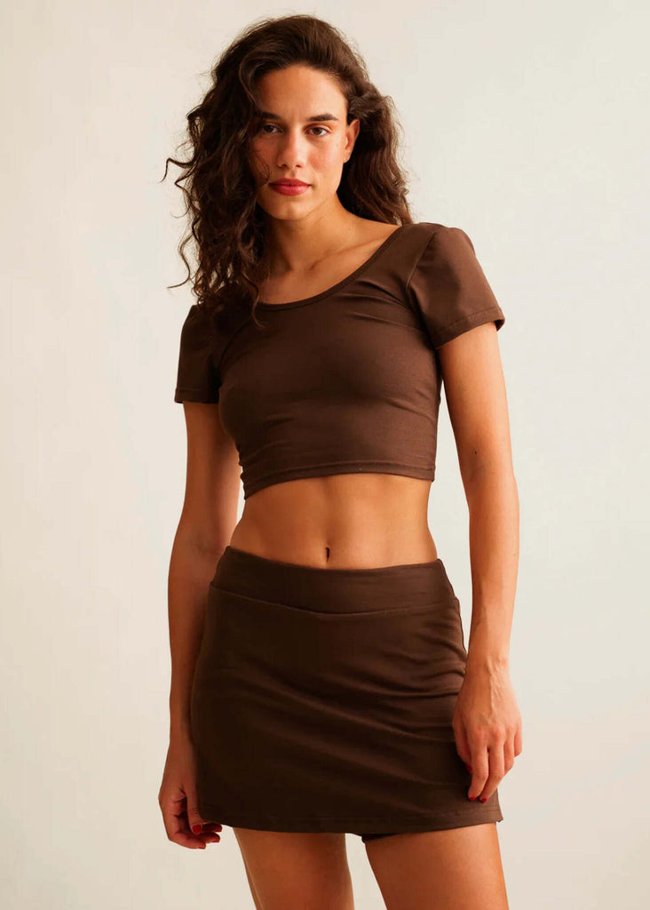Madison Skirt — Brown skirt on model — MYFASHIONFRUIT