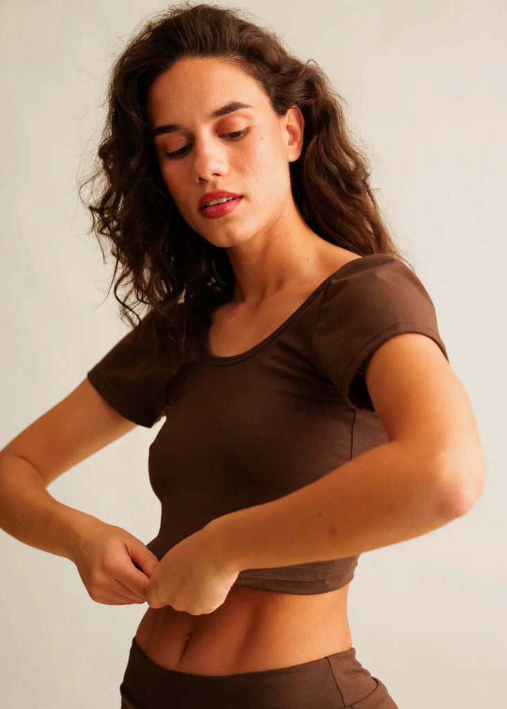Ballerina Crop Top — Brown top on model — MYFASHIONFRUIT