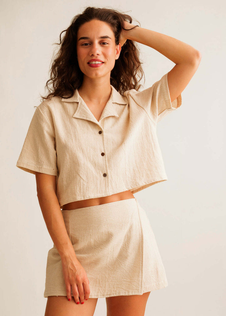 Ivey Skort — Beige skort & top on model — MYFASHIONFRUIT