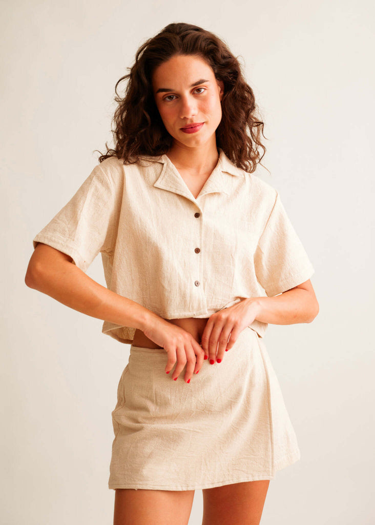 Ivey Skort — Beige skort and top on model — MYFASHIONFRUIT