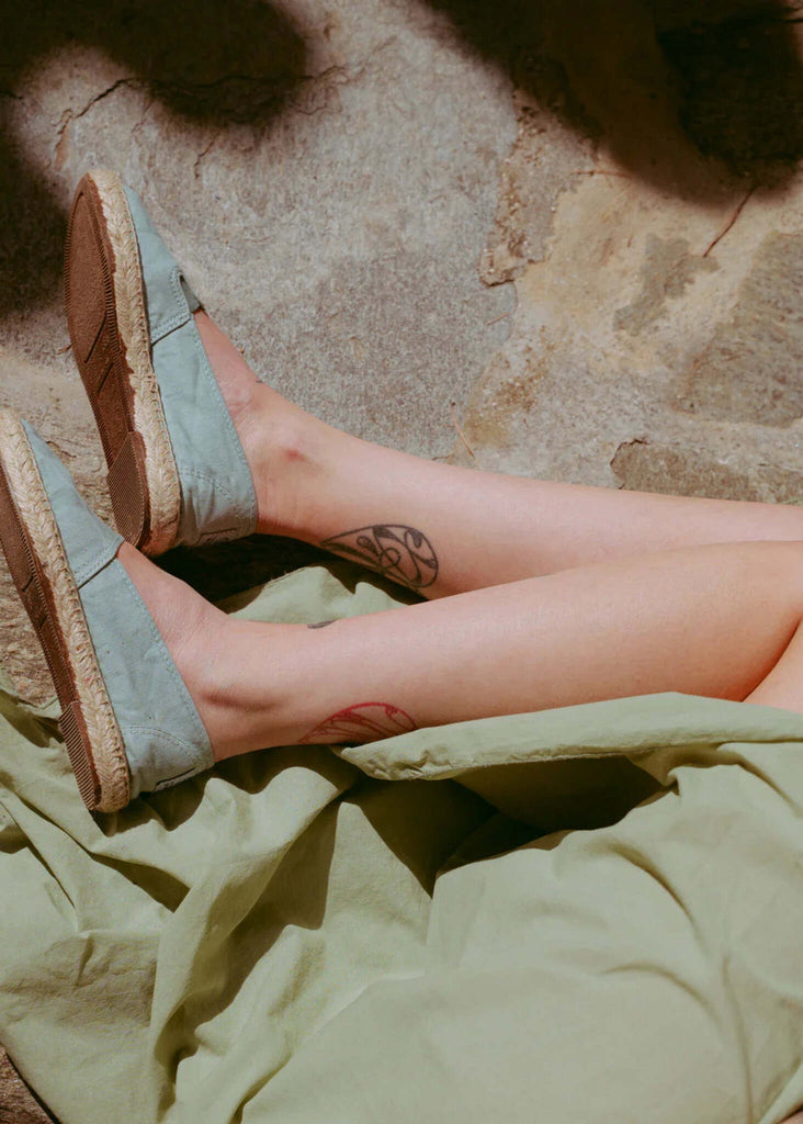 Old Merle Espadrilles — Light blue espadrilles on model — MYFASHIONFRUIT