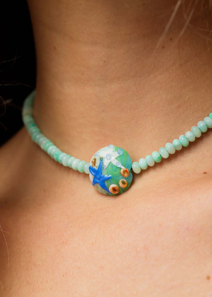 Reef Pendant — Light green beaded necklace on model — MYFASHIONFRUIT