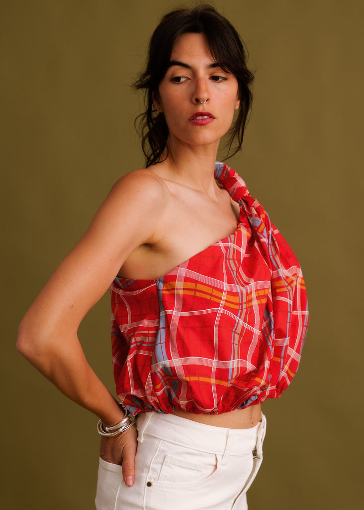 Kessa Top — Red plaid top on model — MYFASHIONFRUIT