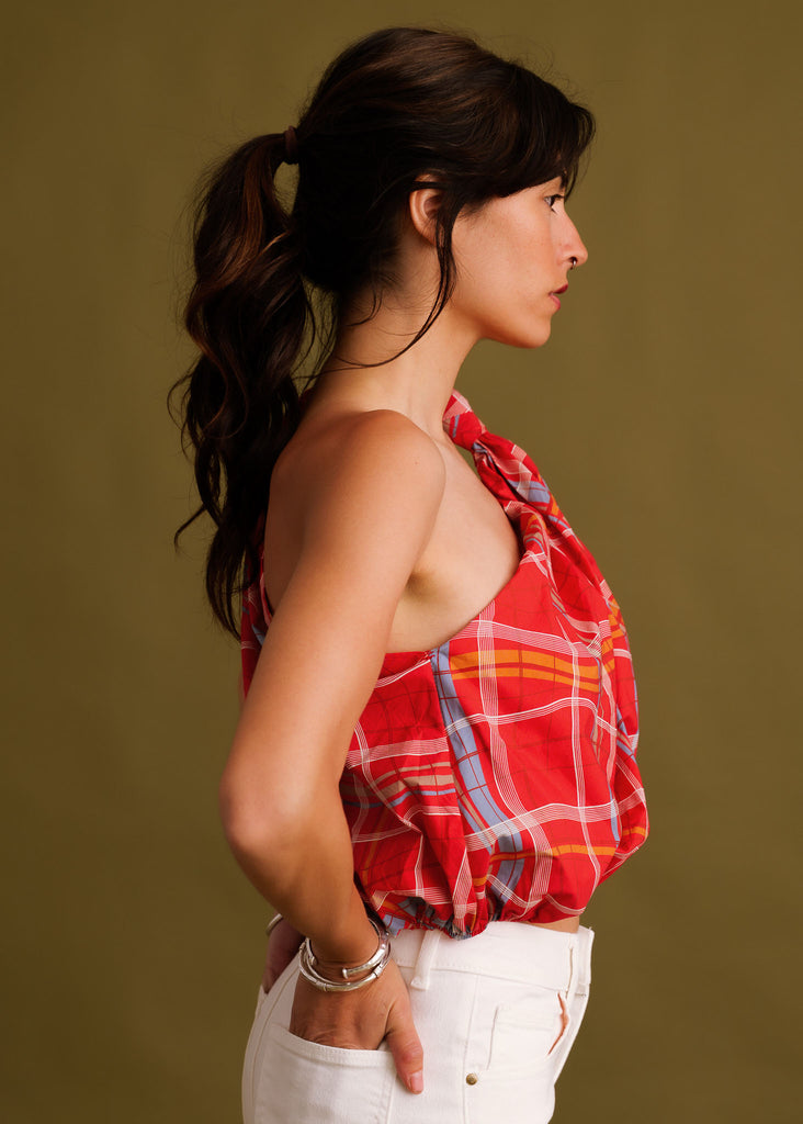 Kessa Top — red plaid top on model — MYFASHIONFRUIT