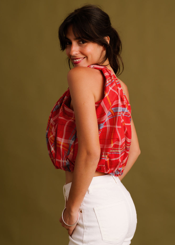 Kessa Top — Red plaid top on model — MYFASHIONFRUIT