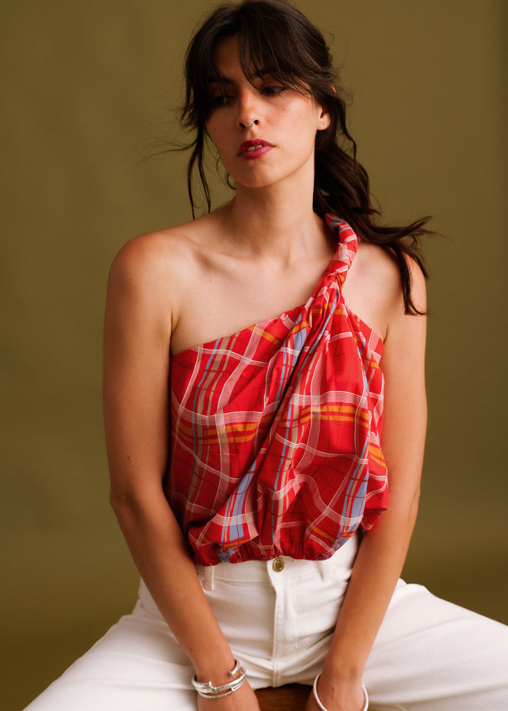 Kessa Top — Red plaid on model — MYFASHIONFRUIT
