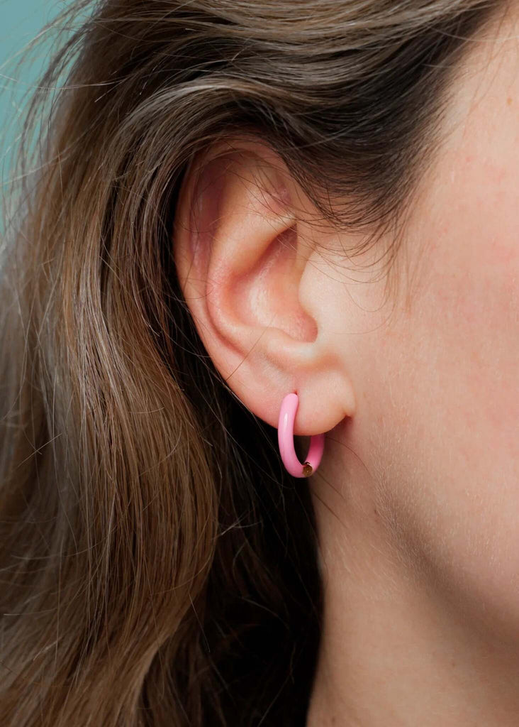 The Mood Hoops Candy — Pink hoop earring on model, detail — MYFASHIONFRUIT