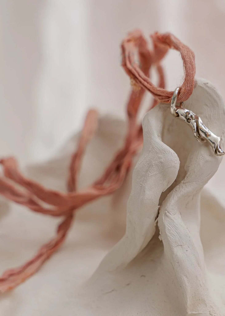 Thalassa Pendant — Silver pendant on pink ribbon, detail — MYFASHIONFRUIT