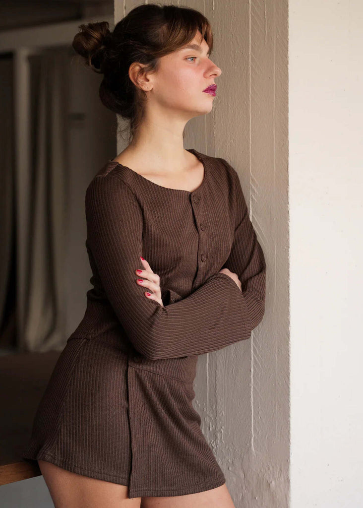 Bali Skort — Brown ribbed set on model — MYFASHIONFRUIT