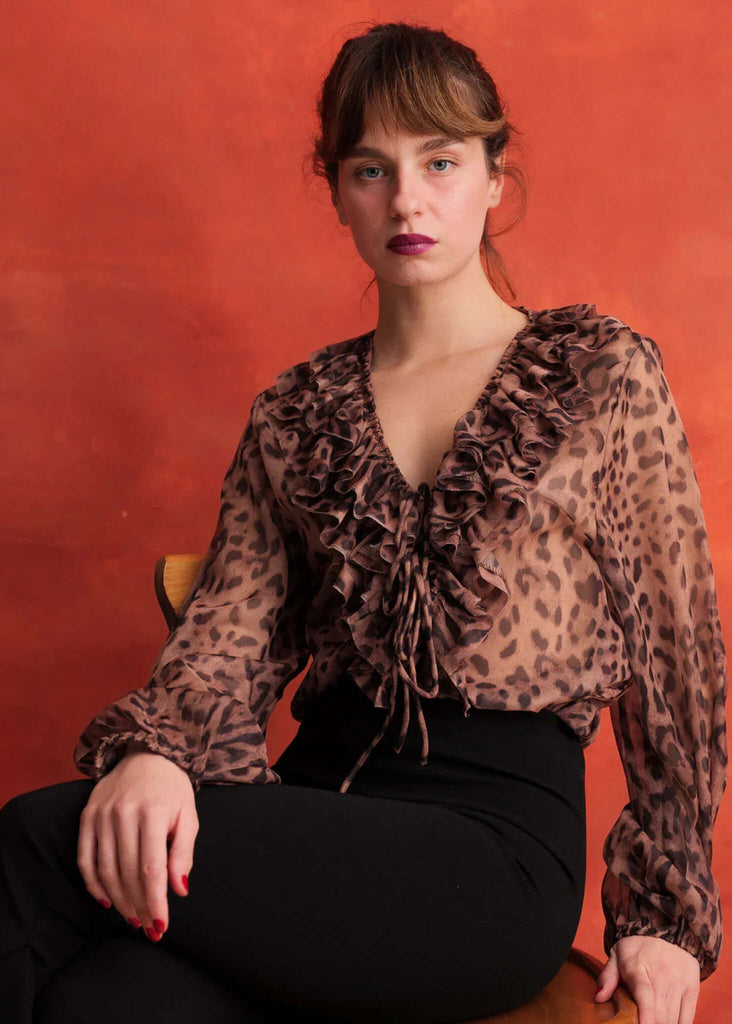 Nameera Top — Leopard print blouse on model — MYFASHIONFRUIT