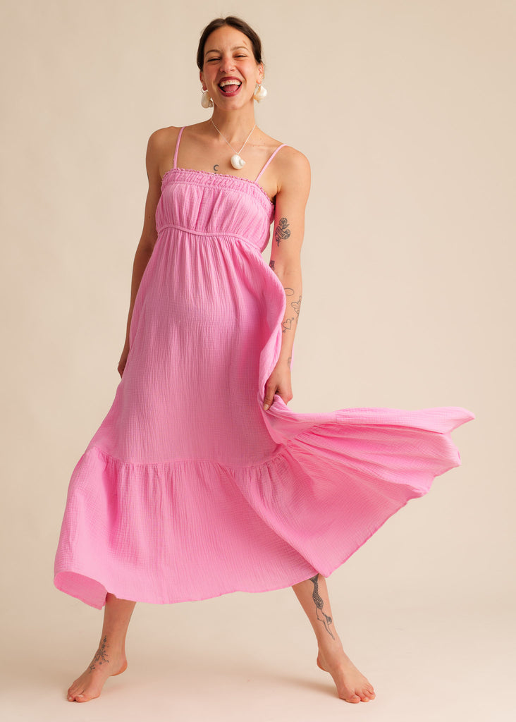 Oriane Dress — Pink maxi dress on model — MYFASHIONFRUIT