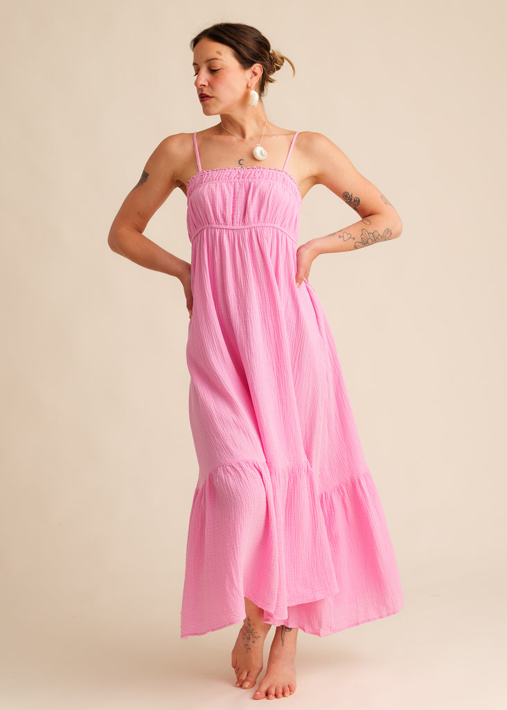 Oriane Dress — Pink maxi dress on model — MYFASHIONFRUIT