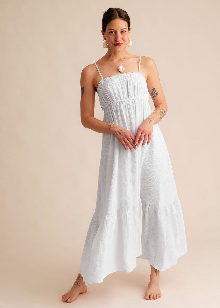 Oriane Dress — White maxi dress on model — MYFASHIONFRUIT