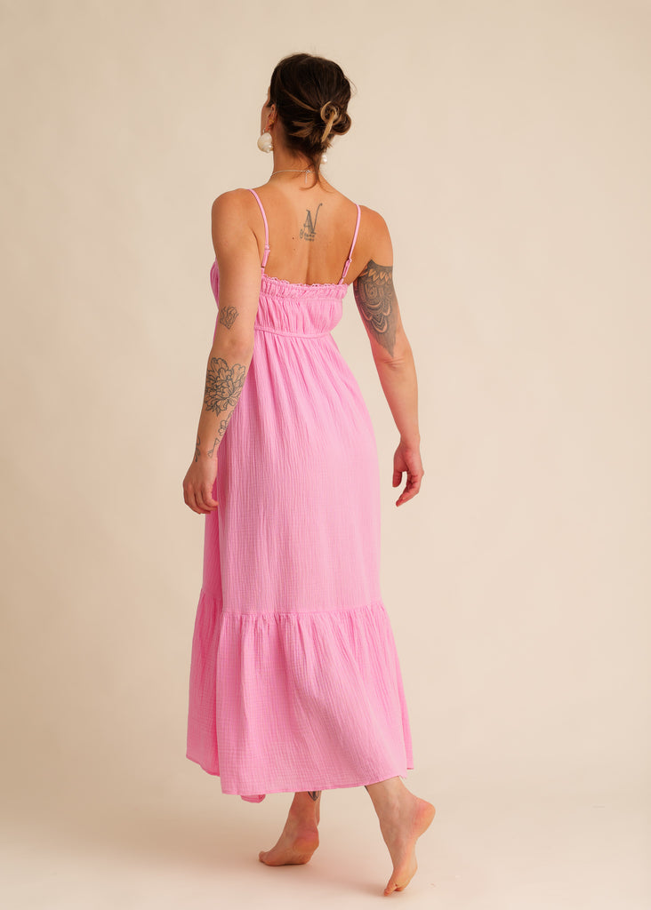 Oriane Dress — Pink maxi dress on model — MYFASHIONFRUIT
