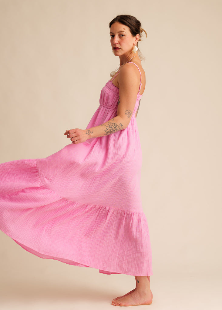 Oriane Dress — Pink maxi dress on model — MYFASHIONFRUIT