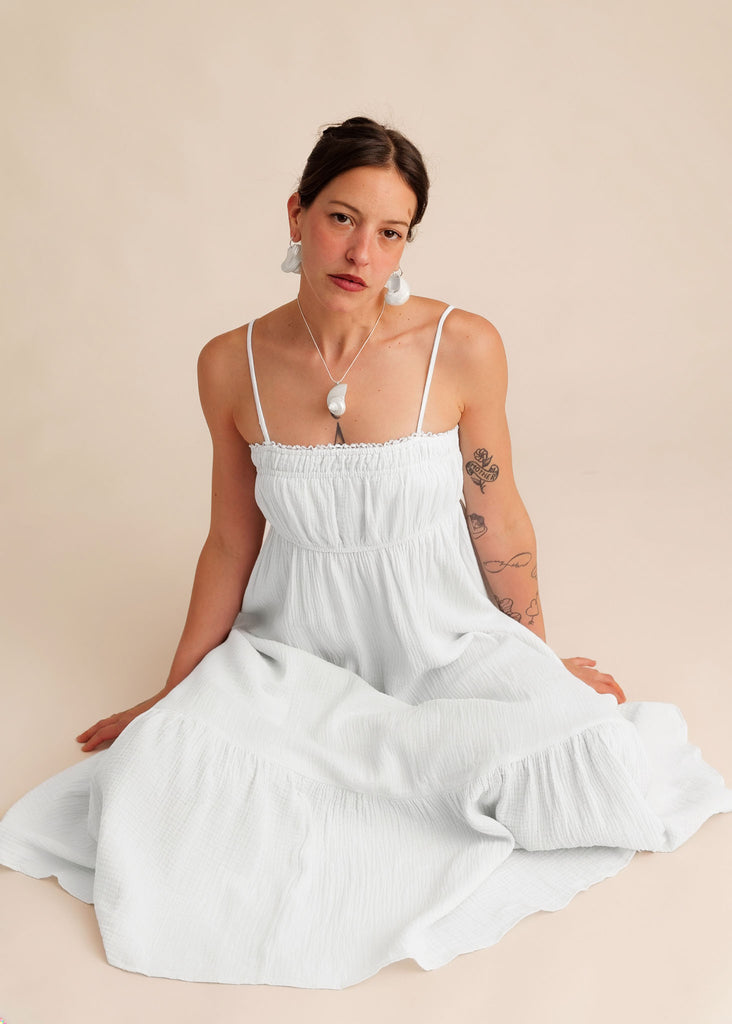 Oriane Dress — White maxi dress on model — MYFASHIONFRUIT