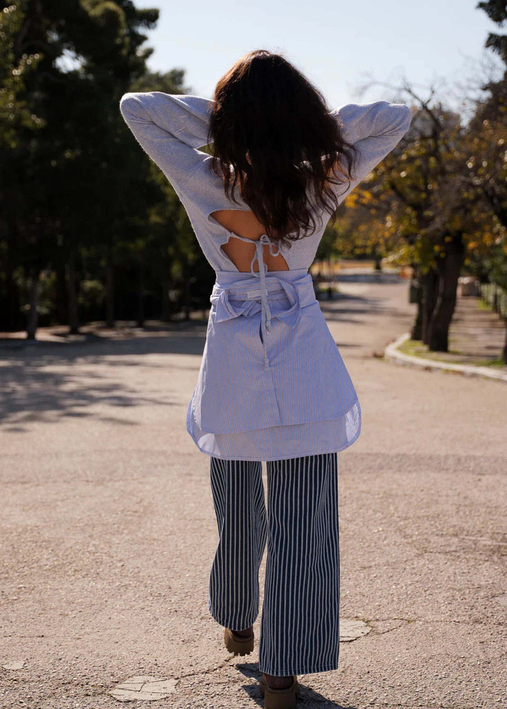 Irena Jumper — on model, gray knit with tie back detail — MYFASHIONFRUIT
