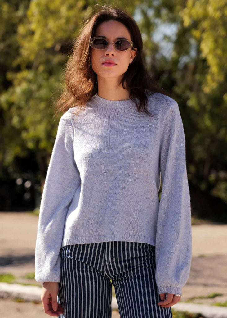 Irena Jumper — Light blue knit on model — MYFASHIONFRUIT
