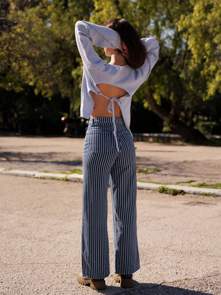 Roxy Jeans — Blue & white striped on model — MYFASHIONFRUIT