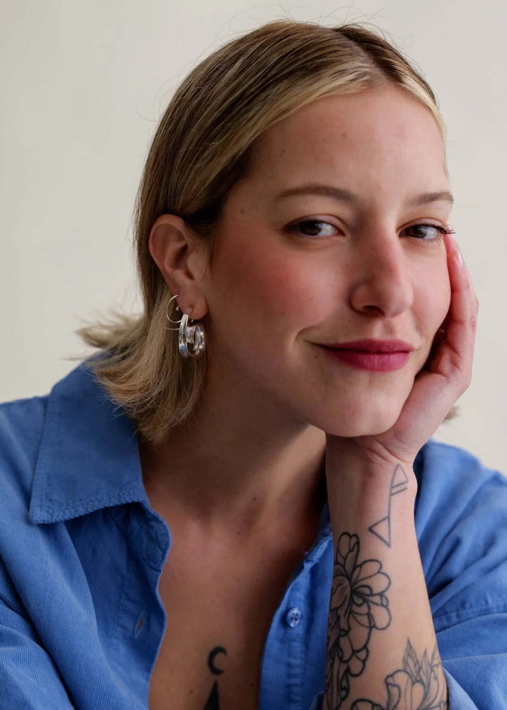 Cyrene Earrings — Silver hoops on model — MYFASHIONFRUIT