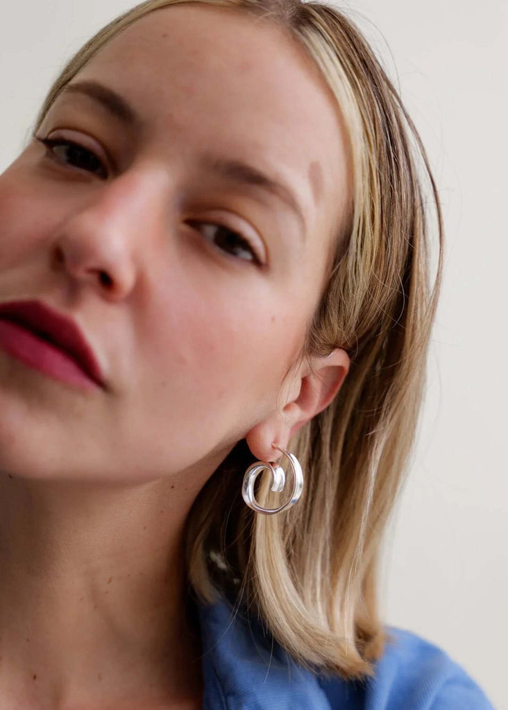 Cyrene Earrings — Silver hoops on model — MYFASHIONFRUIT