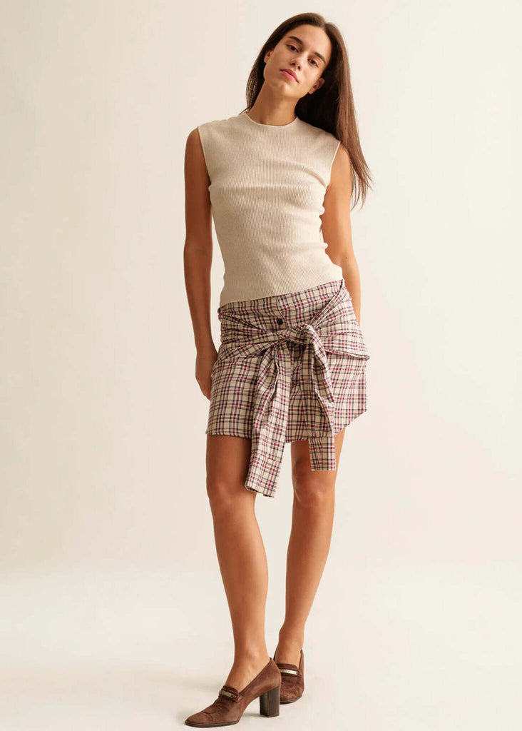Britney Skirt — Plaid skirt tied at waist on model — MYFASHIONFRUIT