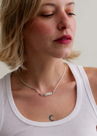 Eurydice Necklace — Silver chain necklace on model — MYFASHIONFRUIT