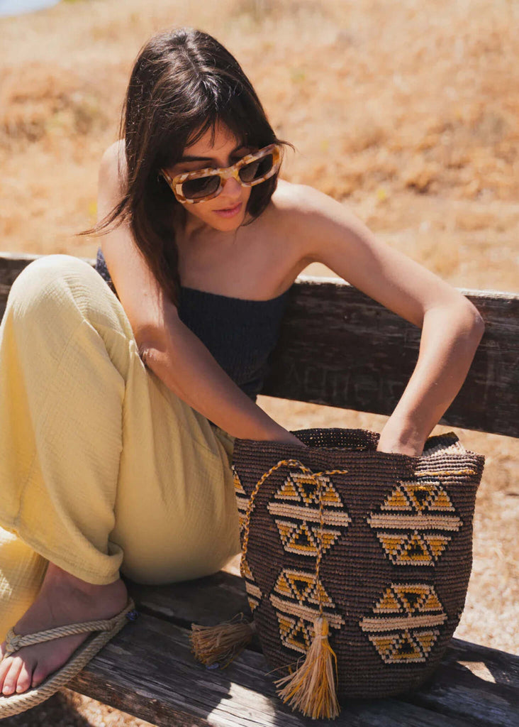 Koo Bucket Bag — Woven bag on model — MYFASHIONFRUIT