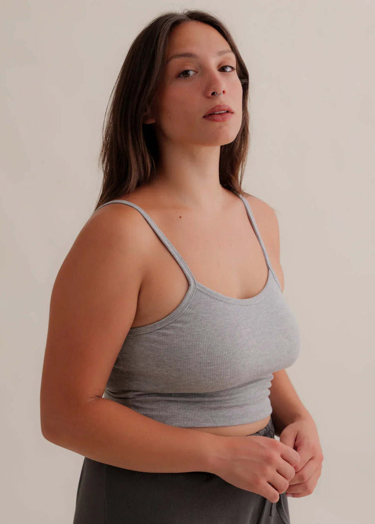 Calm Cami — Grey ribbed cami on model — MYFASHIONFRUIT