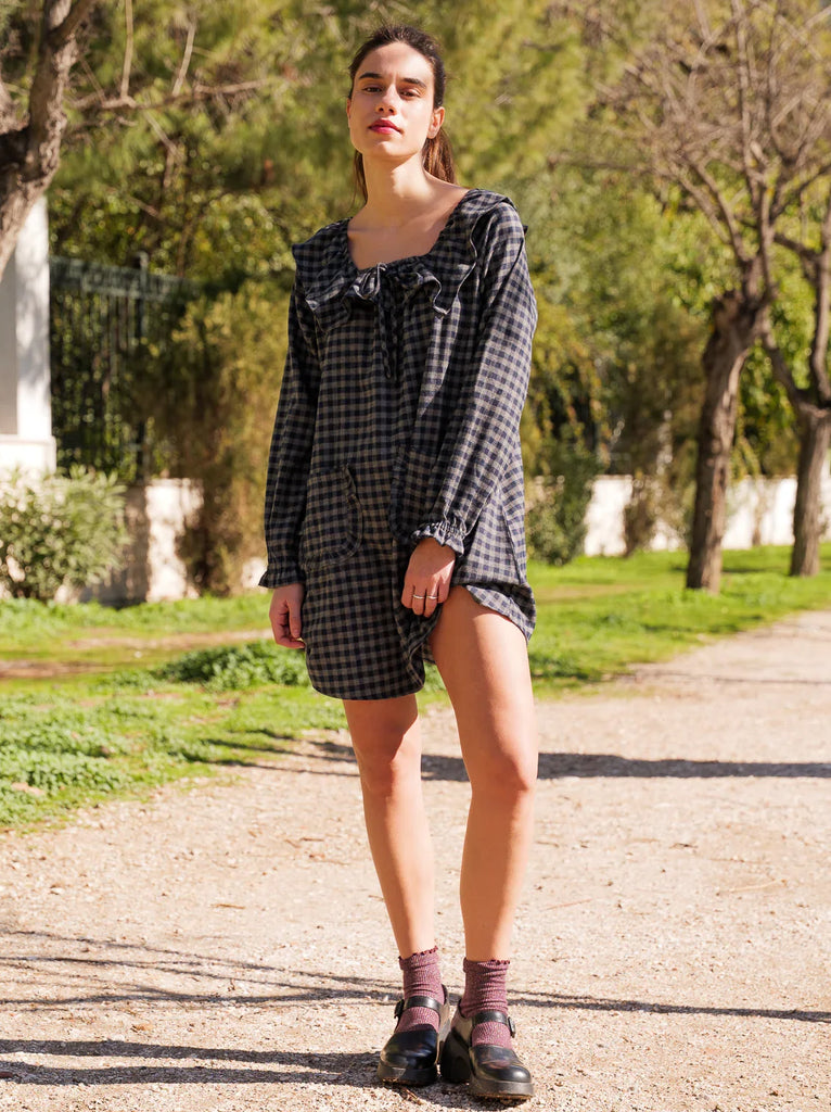 Karena Dress — Plaid smock dress on model — MYFASHIONFRUIT