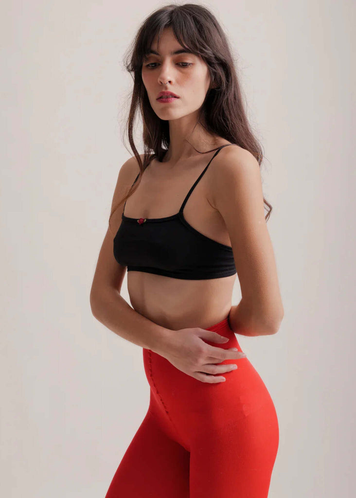 Rosemary Bralette — Black bralette & red leggings on model — MYFASHIONFRUIT