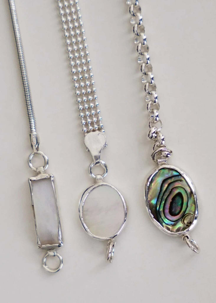 Eurydice Necklace — detail of shell & metal pendants — MYFASHIONFRUIT
