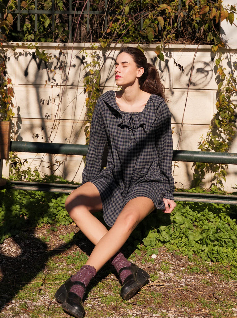 Karena Dress — Grey plaid dress on model — MYFASHIONFRUIT