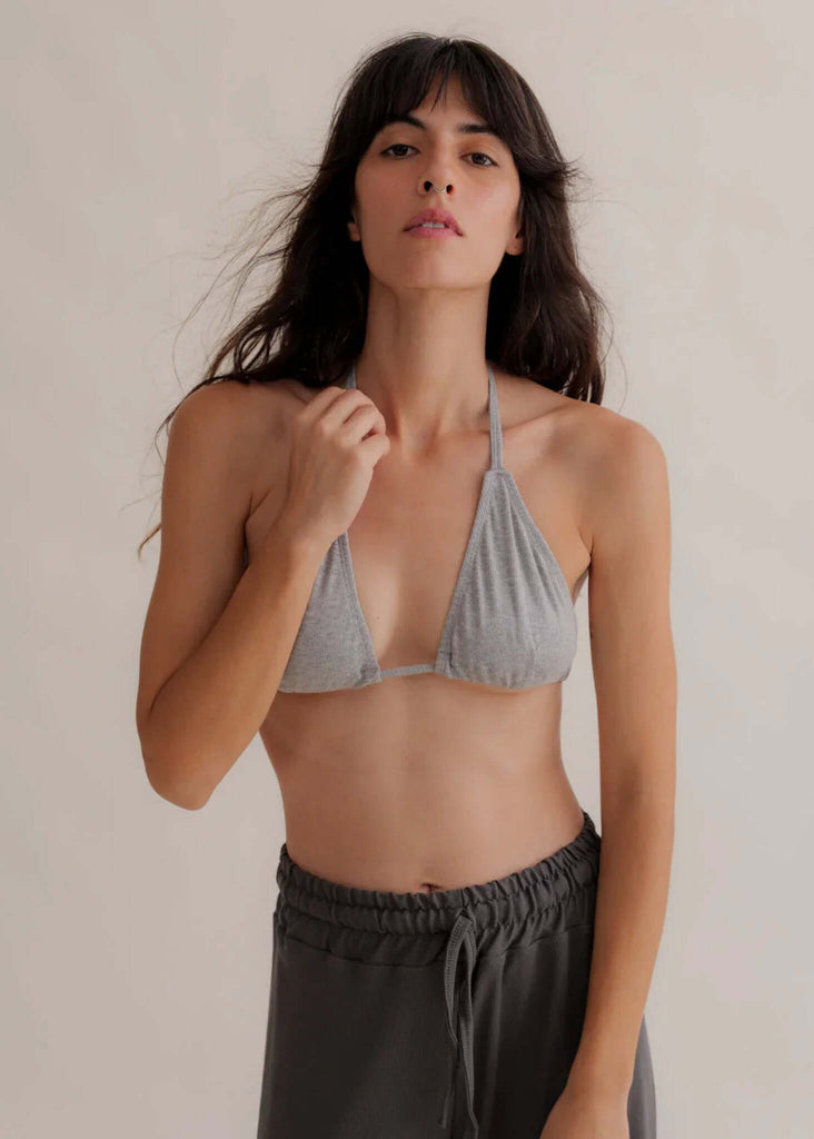 Ethereal Triangle Bra — gray bra on model — MYFASHIONFRUIT